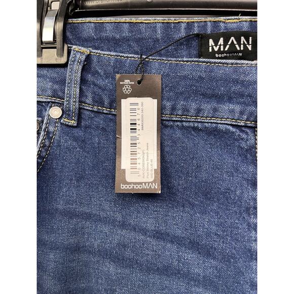 BoohooMan‎ Skinny Jeans Mens 46 Blue Stretch Distressed Button Fly Denim New - Picture 9 of 9